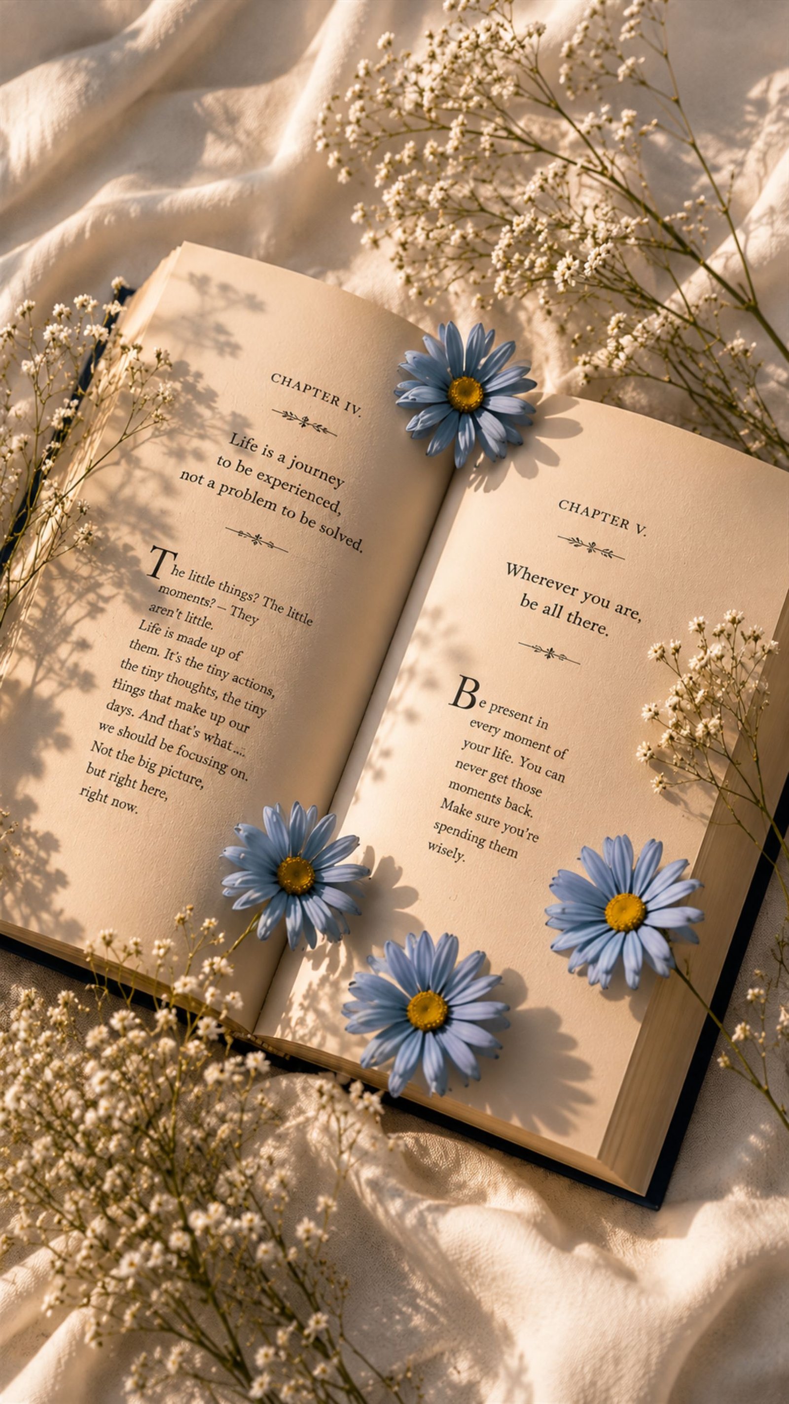 Blue Daisy Book Aesthetic 4K Wallpaper